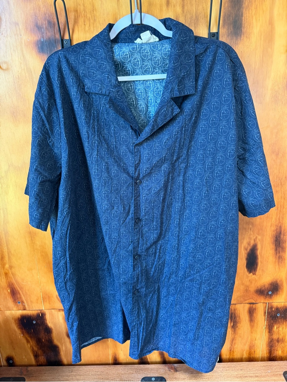 Navy Short Sleeve Button-Up Shirt with Subtle Bucks